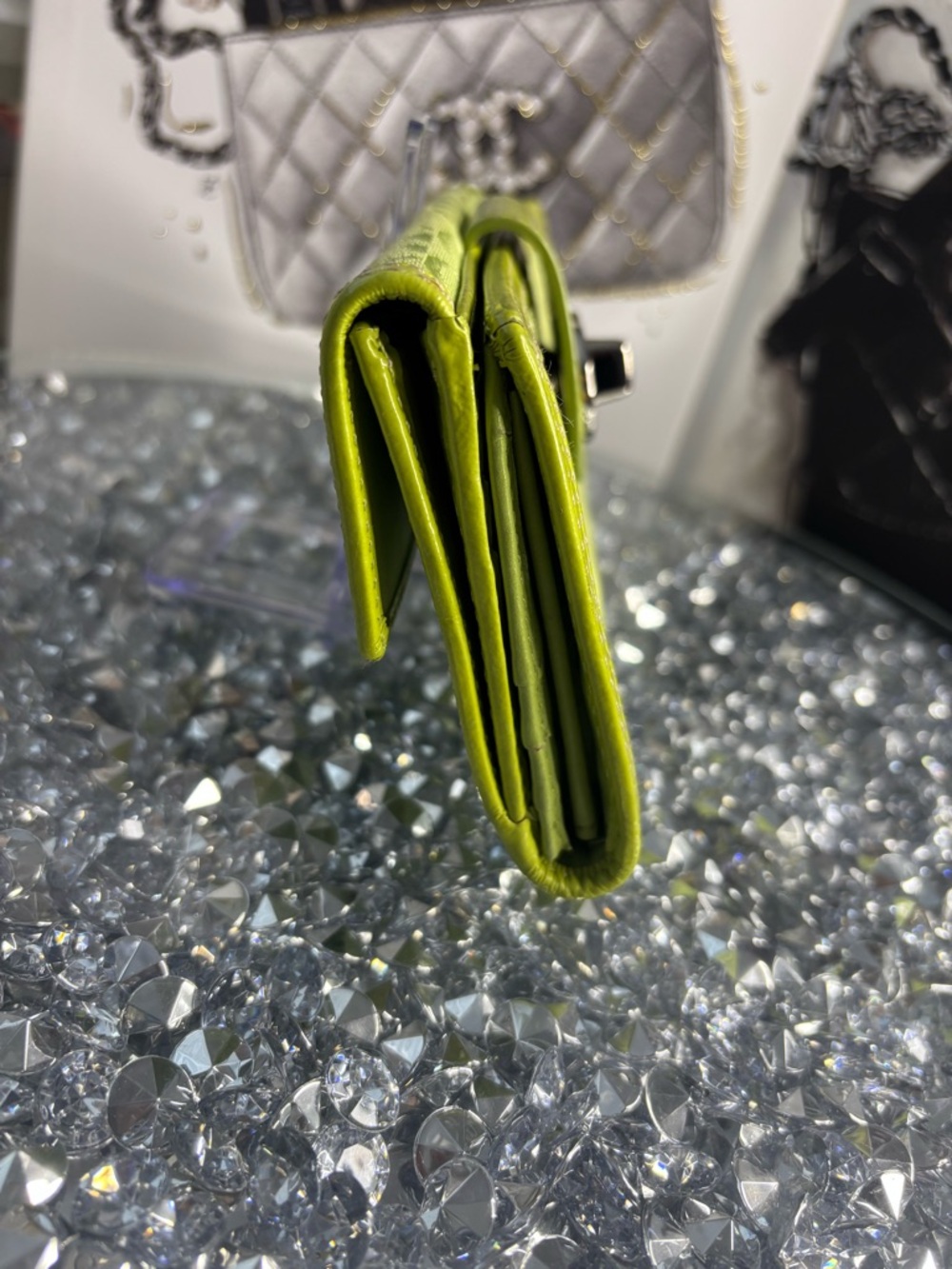 Coach y2k vintage Lime Green Signature Canvas Wallet with Turnlock NWOT - Picture 7 of 16